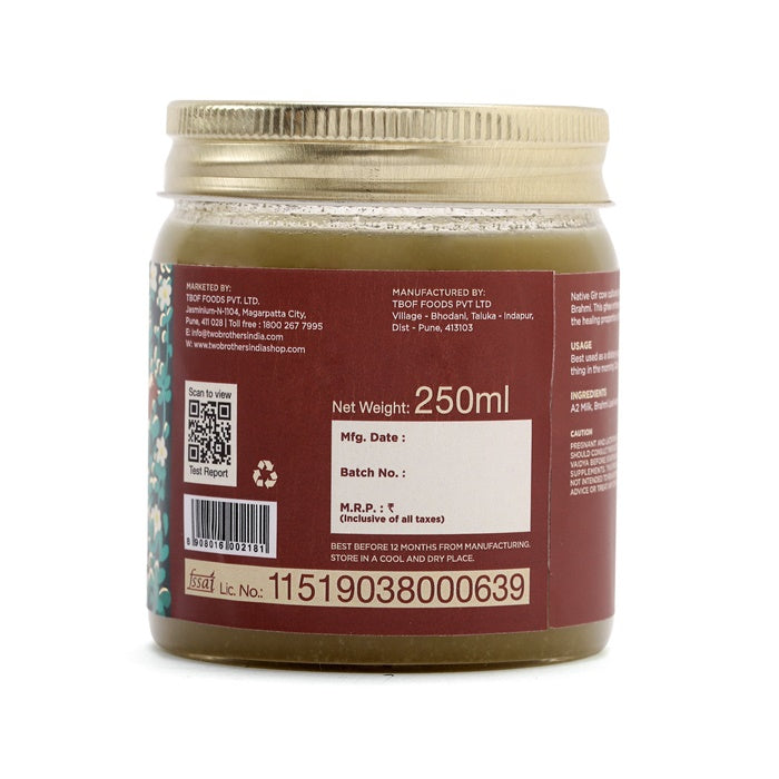 Two Brothers Organic Farms Brahmi Ghee | A2 Gir Cow Ghee (Brahmi) | Cultured Cow Desi Ghee | Curd-Churned Bilona Ghee | Pure, Natural, And Healthy | Swadesiicart