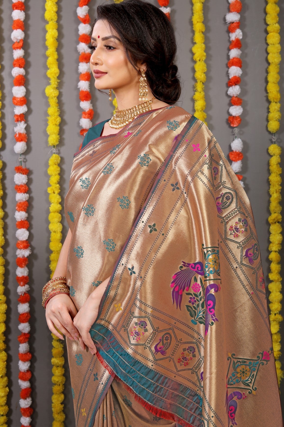 Anaita Green Woven Design Pure Silk Banarasi Saree With Blouse