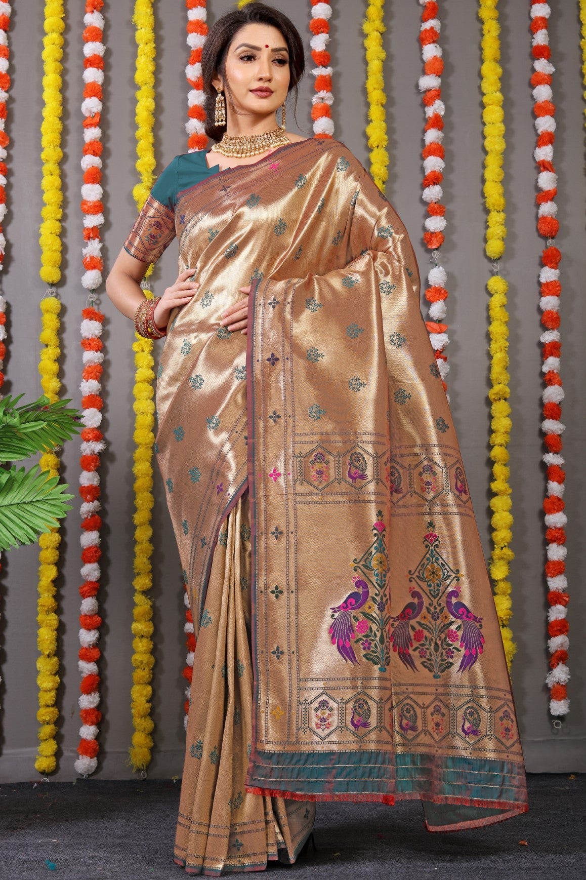 Anaita Green Woven Design Pure Silk Banarasi Saree With Blouse