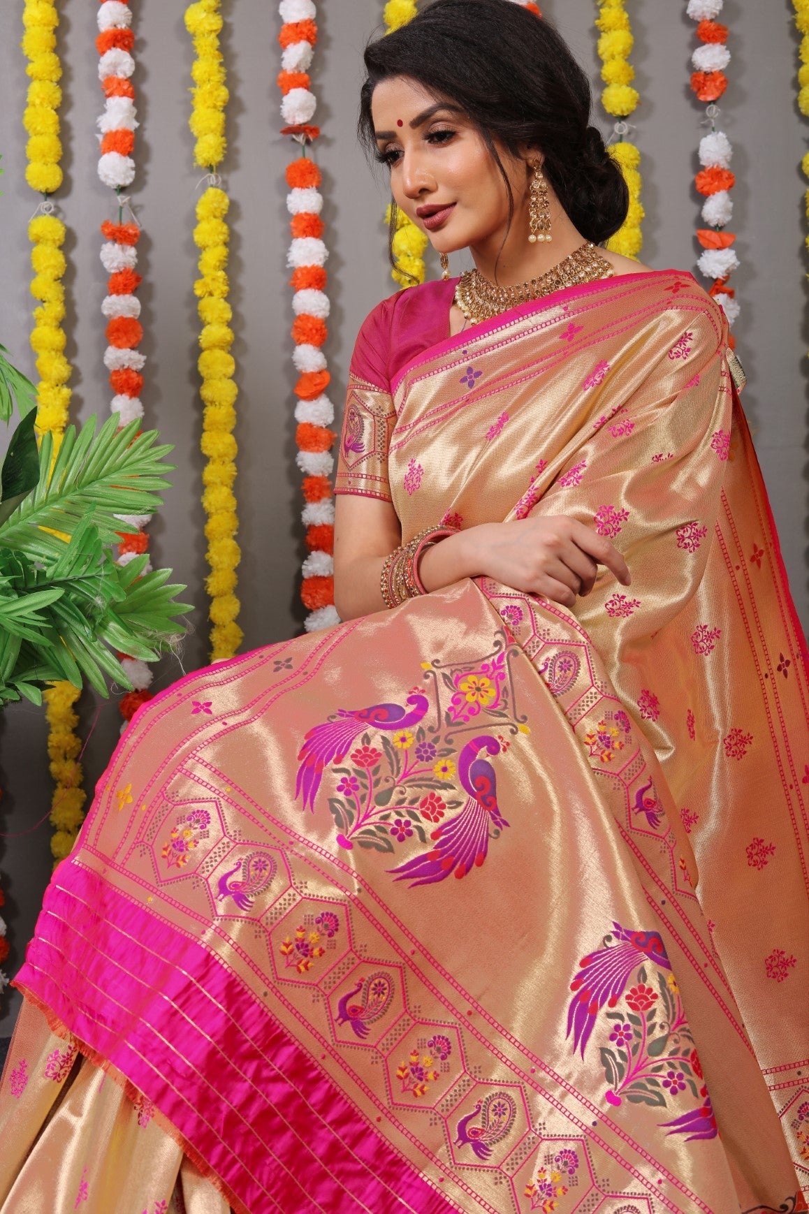 Anaita Pink Woven Design Pure Silk Banarasi Saree With Blouse