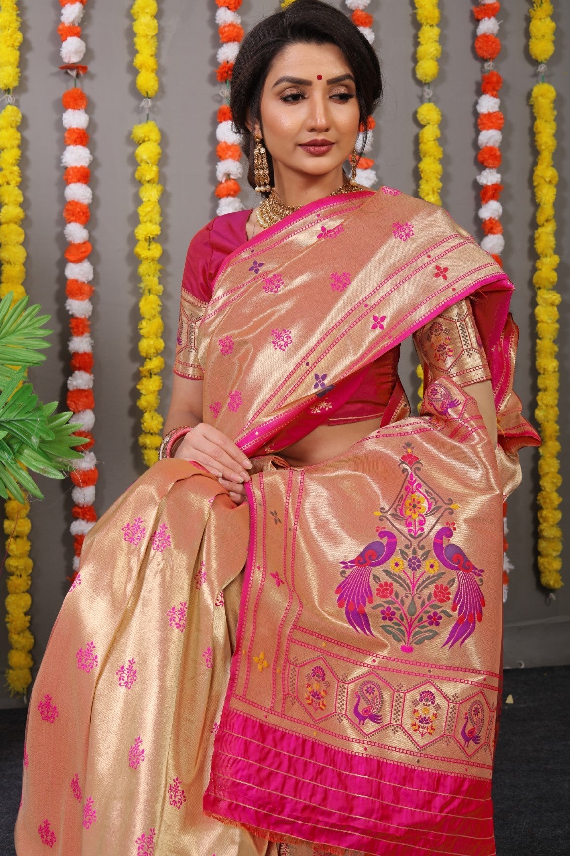 Anaita Pink Woven Design Pure Silk Banarasi Saree With Blouse