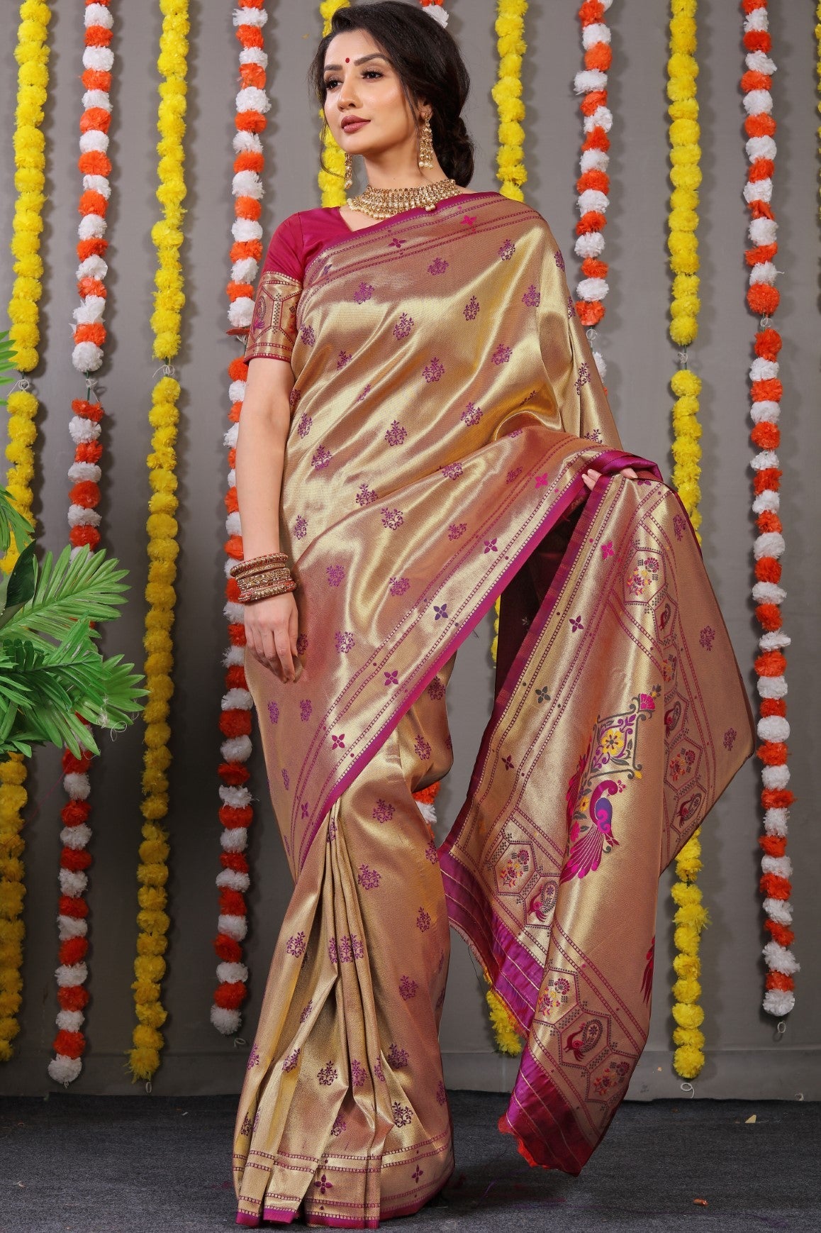 Anaita Purple Woven Design Pure Silk Banarasi Saree With Blouse