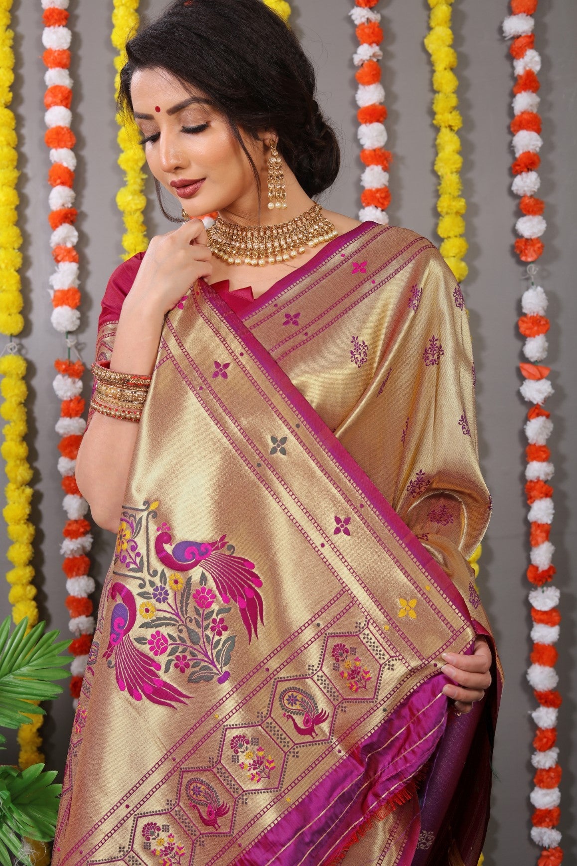 Anaita Purple Woven Design Pure Silk Banarasi Saree With Blouse