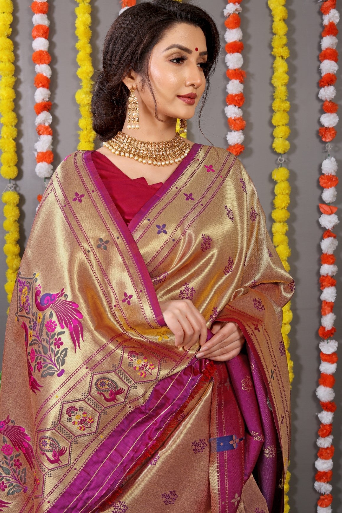 Anaita Purple Woven Design Pure Silk Banarasi Saree With Blouse