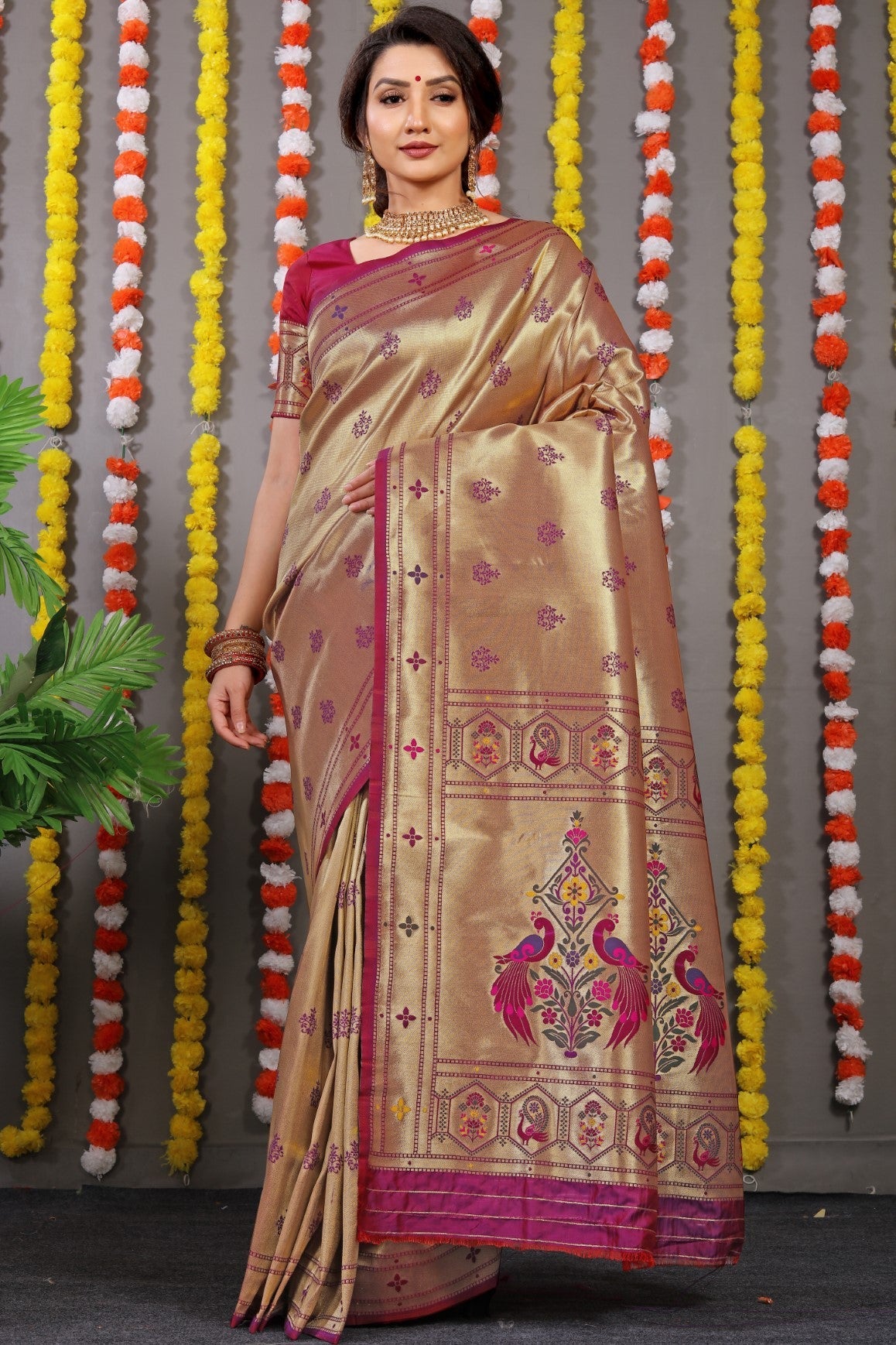 Anaita Purple Woven Design Pure Silk Banarasi Saree With Blouse