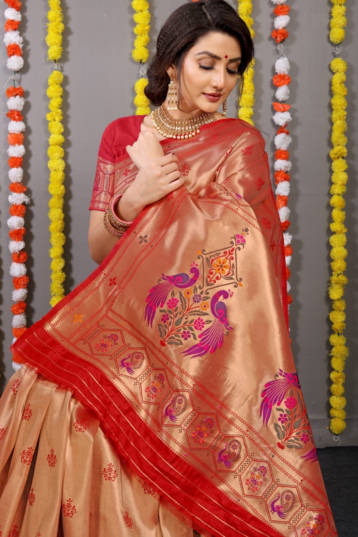 Anaita Red Woven Design Pure Silk Banarasi Saree With Blouse
