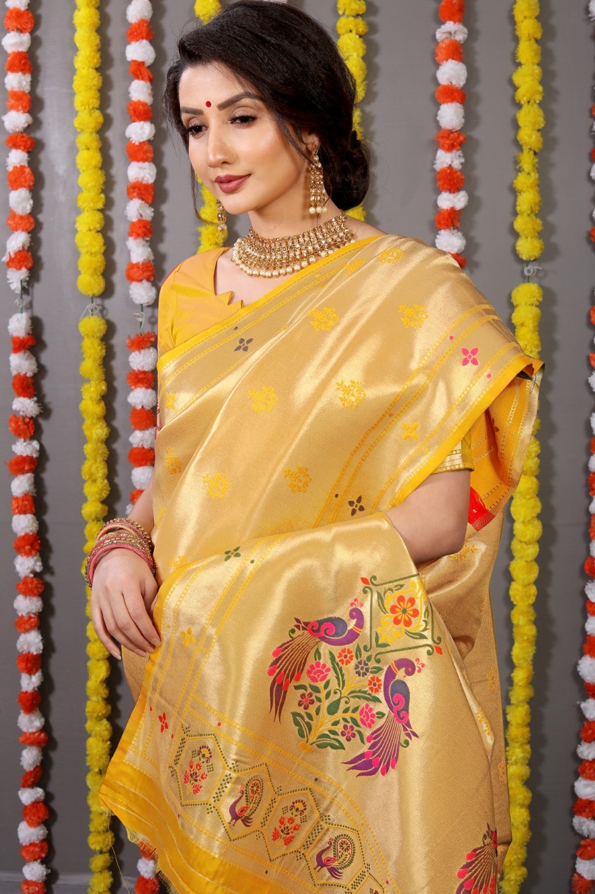 Anaita Yellow Woven Design Pure Silk Banarasi Saree With Blouse