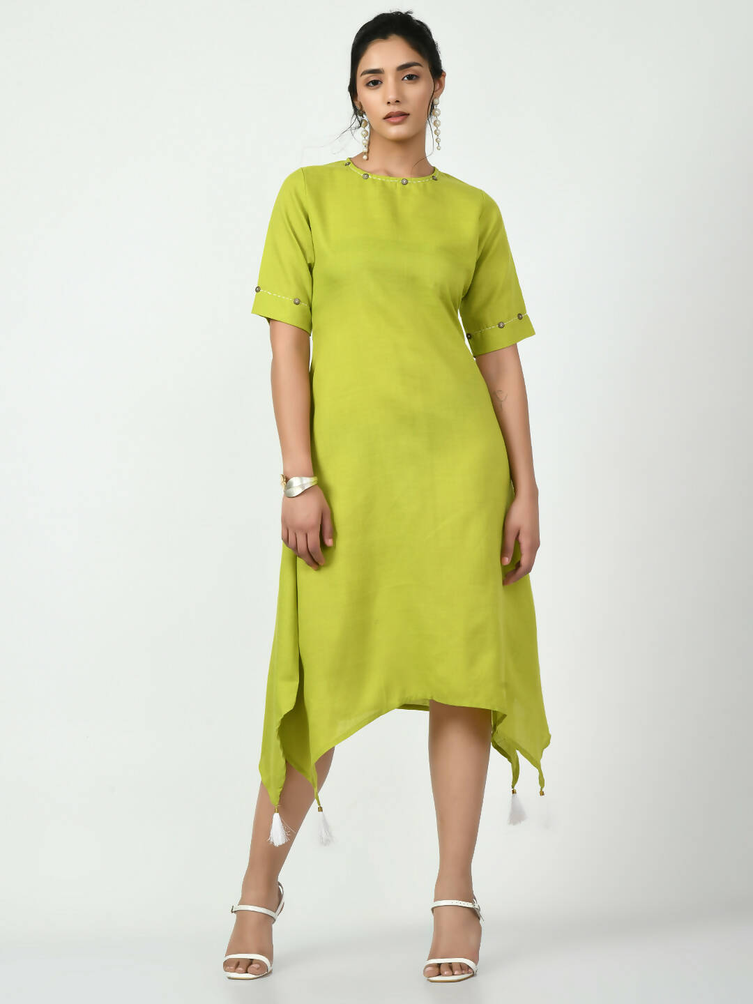 Myshka Women's Green A-Line Solid Kurta - Swadesiicart