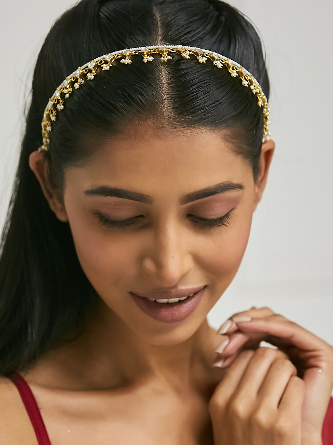 Nuyug 22K Gold-Plated Pearl Drops Matha Patti cum Necklace | Swadesiicart