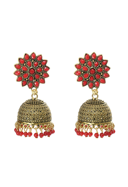 Mominos Fashion Joharkamal Kundan work Jhumka with Red Beads - Mominos Fashion
