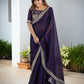 Lorenvalley Fashion Purple Rangoli Silk with Coding Sequence and Multi Lace Work Saree with Blouse - Swadesiicart