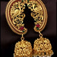 Jewel City Antique Gold Peacock Temple Jhumka Earrings Ruby & Emerald Traditional Earrings Handcrafted South Indian Bridal Jewelry | Swadesiicart