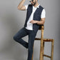 Even Apparels Checked Waistcoat With Welt Pockets - Navy Blue | Swadesiicart