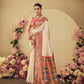 Vishnu Weaves Women's White Paithani Silk Saree with Blouse - Swadesiicart