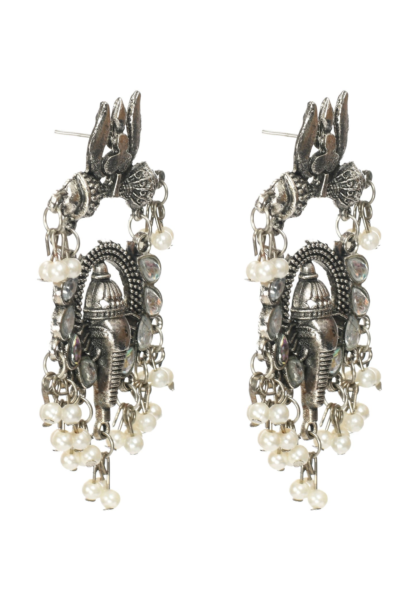 Mominos Fashion Johar Kamal Ganesh Design Silver Color Earrings - Swadesiicart