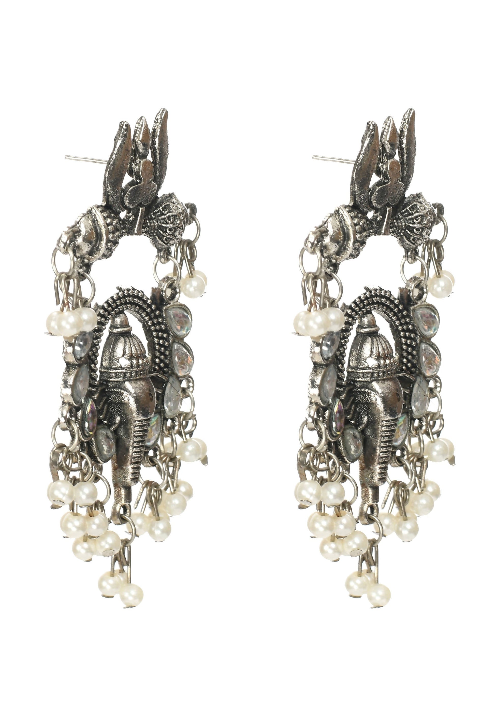 Mominos Fashion Johar Kamal Ganesh Design Silver Color Earrings - Swadesiicart