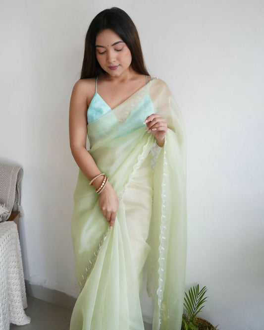 Vamsee Sheetal Green Organza Saree - Swadesiicart