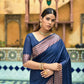 Vishnu Weaves Women's Blue Cotton Silk Zari Woven Butta Work Saree with Blouse - Swadesiicart