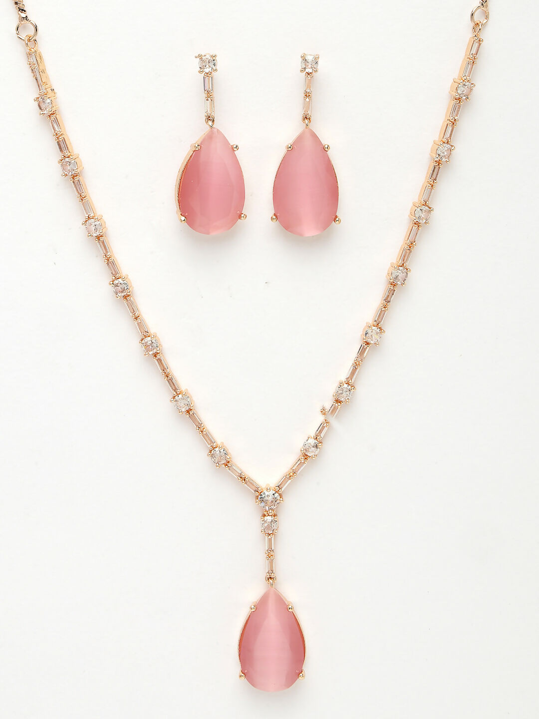 NVR Women's Rose Gold Artificial Stones Studded Handcrafted Jewellery Set - Swadesiicart