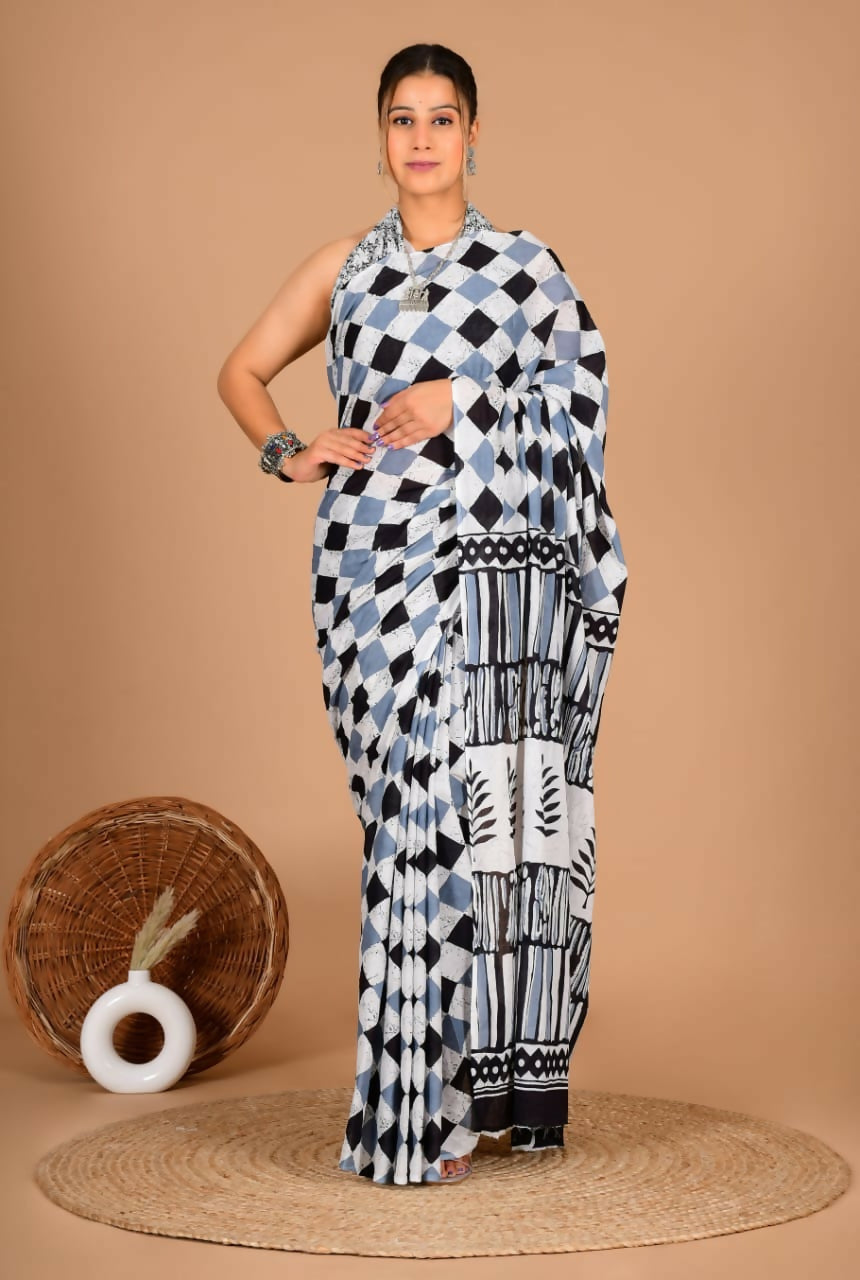 Exclusive Collection White Multi Beautiful Mulmul Cotton Saree - Swadesiicart