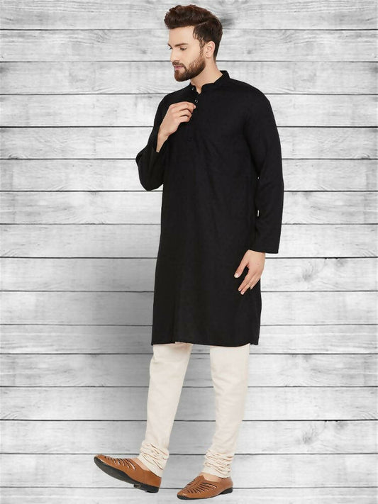 Even Apparels Pure Cotton Black Kurta - Black | Swadesiicart