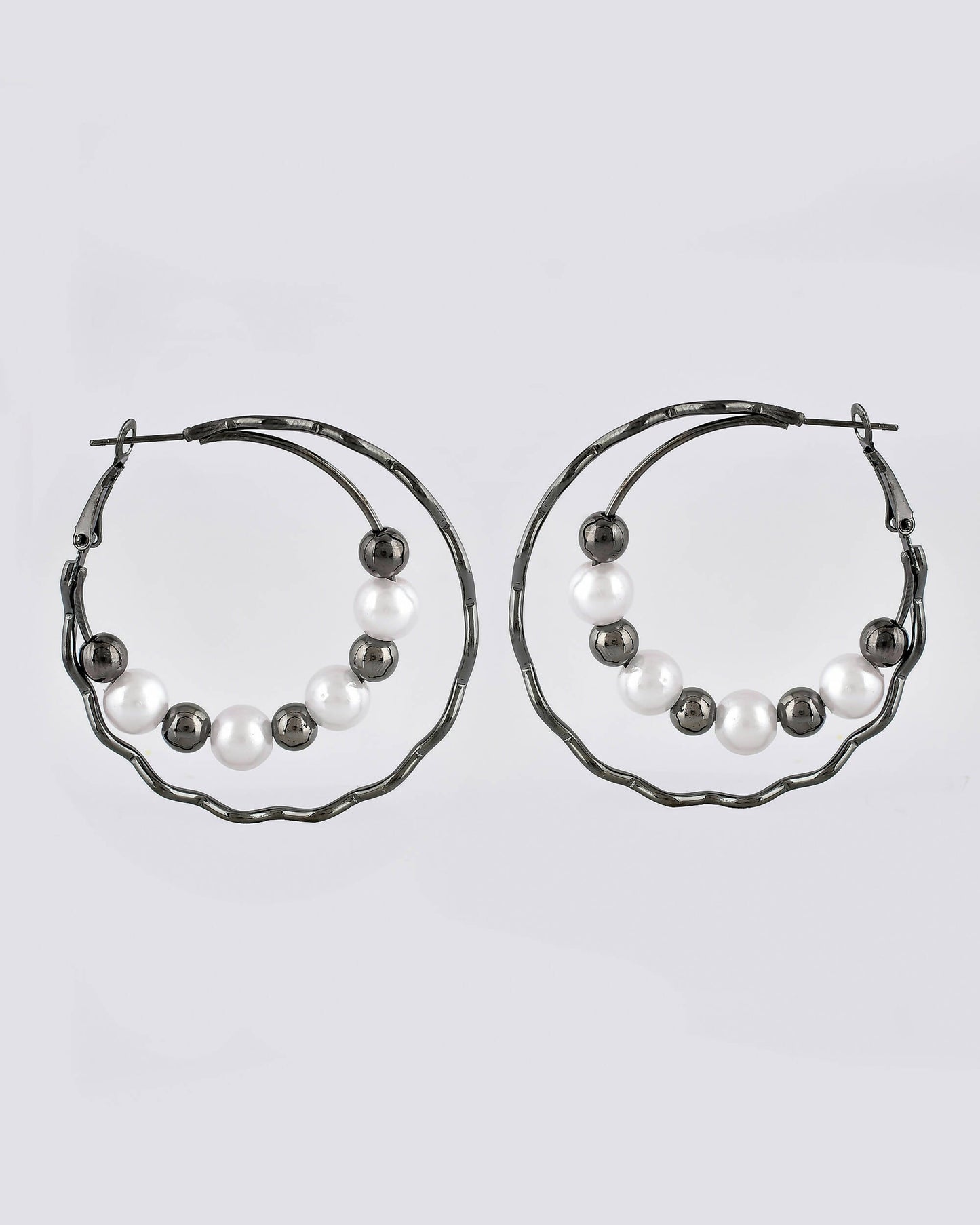 VOJ Women Rhodium-Plated Pearl Stainless Steel Hoop Earrings - Swadesiicart