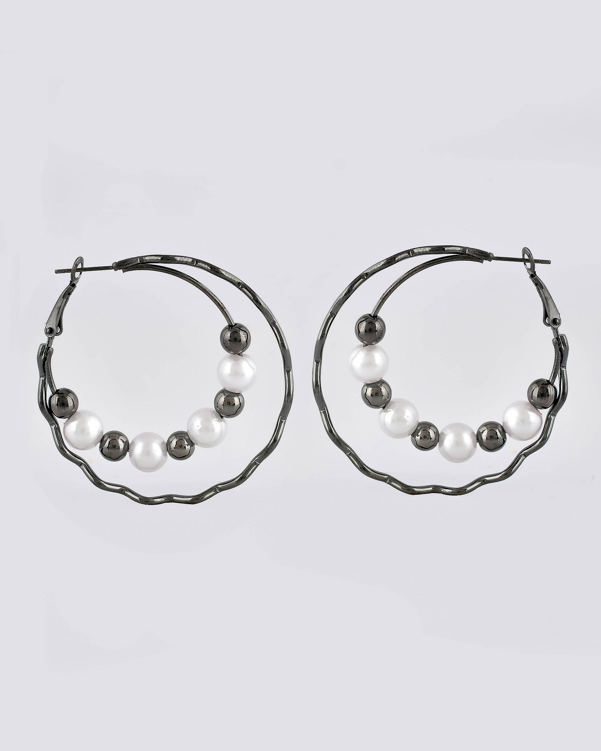 VOJ Women Rhodium-Plated Pearl Stainless Steel Hoop Earrings - Swadesiicart