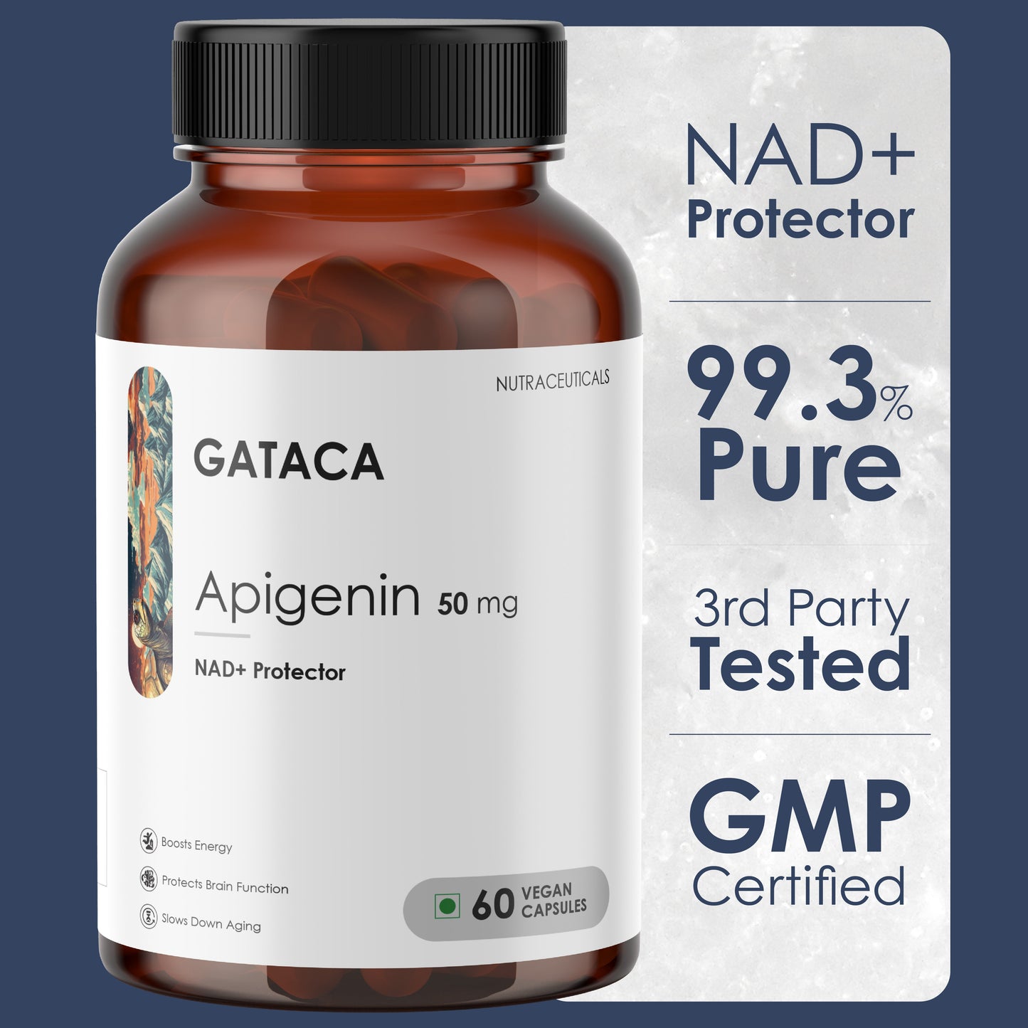 GATACA Apigenin - 50 mg Capsules for Better Sleep, More Focus, More Life | Swadesiicart