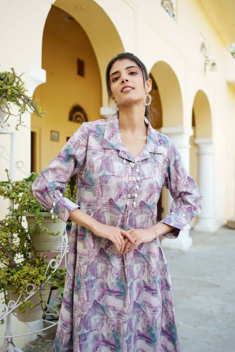 Vaasva Women Lavender Muslin Printed Shirt & Pant Set - Swadesiicart