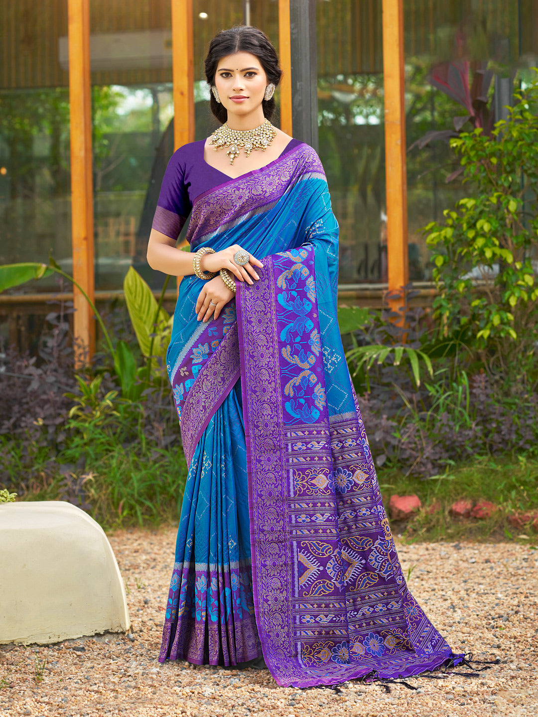 Anaita Aqua Blue Soft Silk Saree With Floral Printed Work With Blouse