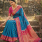Anaita Blue Silk Woven Saree With Blouse