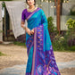 Anaita Aqua Blue Soft Silk Saree With Floral Printed Work With Blouse