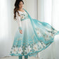 Lorenvalley Fashion Soft Organza Silk Front On Fancy Badla Jari Work Flower Position Print Outing Work Anarkali Kurta Pant With Dupatta Set - Swadesiicart