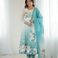 Lorenvalley Fashion Soft Organza Silk Front On Fancy Badla Jari Work Flower Position Print Outing Work Anarkali Kurta Pant With Dupatta Set - Swadesiicart