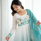 Lorenvalley Fashion Soft Organza Silk Front On Fancy Badla Jari Work Flower Position Print Outing Work Anarkali Kurta Pant With Dupatta Set - Swadesiicart