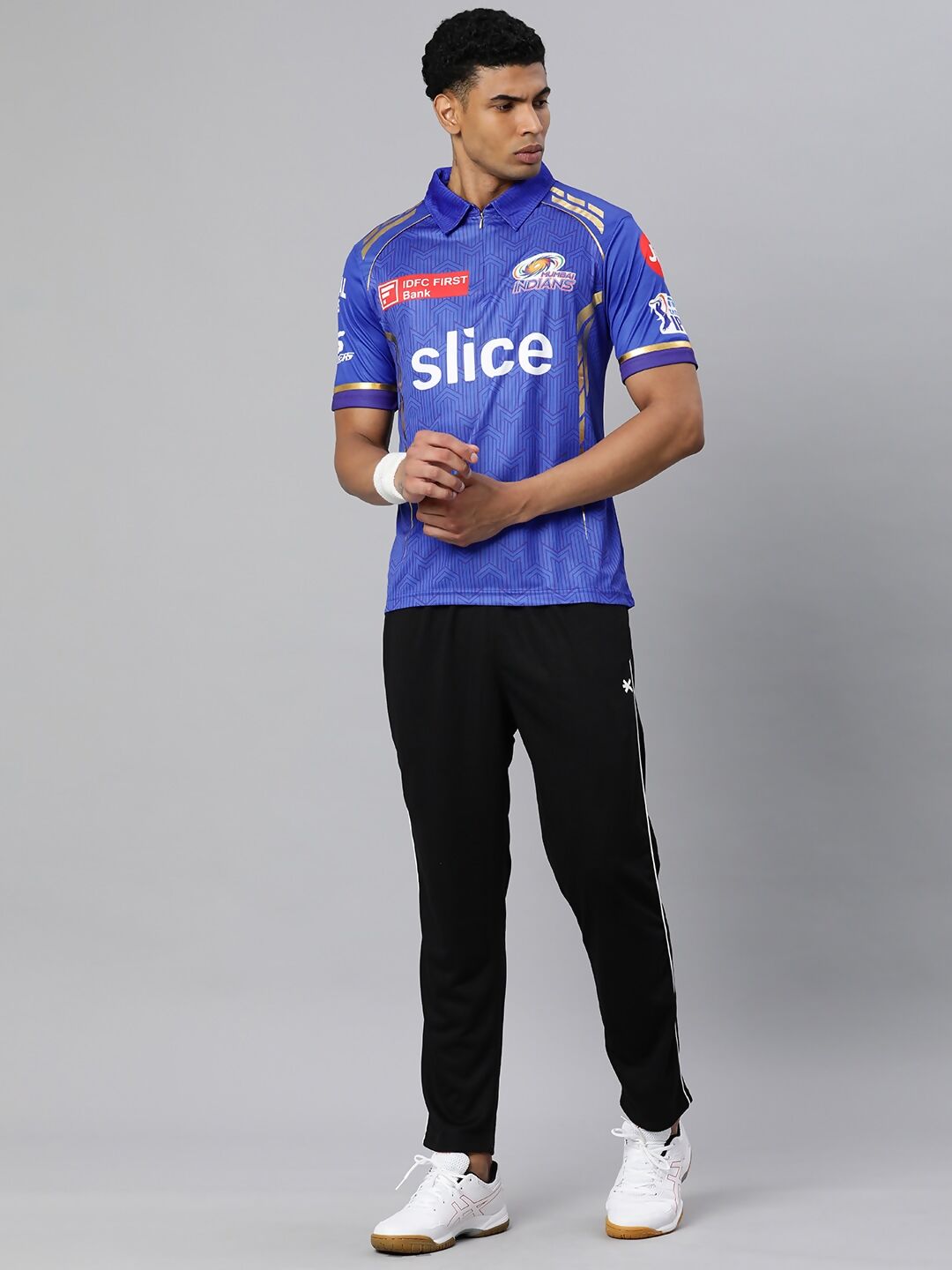 playR Men Printed Polo Collar Dri-FIT MI Official Match Jersey T-shirt IPL, T20 | Swadesiicart