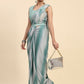 Sea Green Polyester Solid Ready to Wear Saree with stitched Blouse - Aayan | Swadesiicart