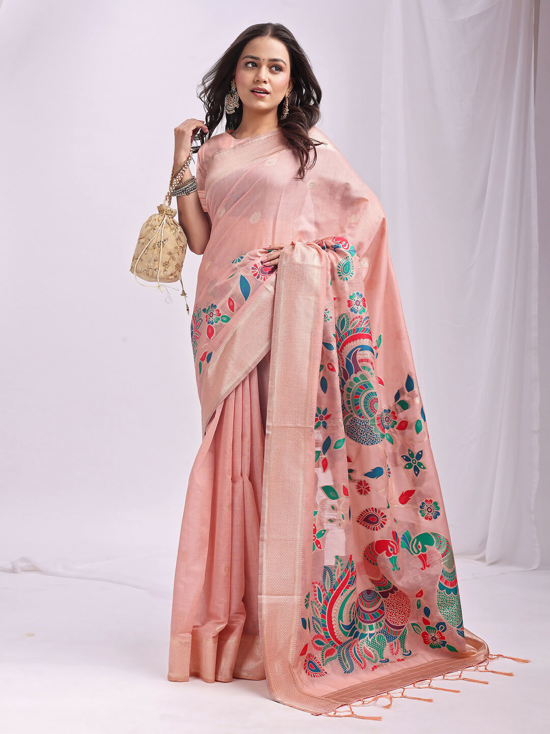 Shree Shyam Fashion Linen Cotton Peach Saree