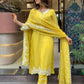 The52 Yellow Women's Gorgeous Embroidered Georgette Fabric Straight Kurta Pant with Dupatta Set - Swadesiicart