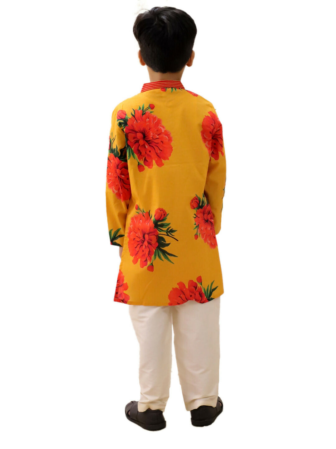 Lil Drama Genda Phool Mustard Kurta and White Pant Set for Boys | Swadesiicart