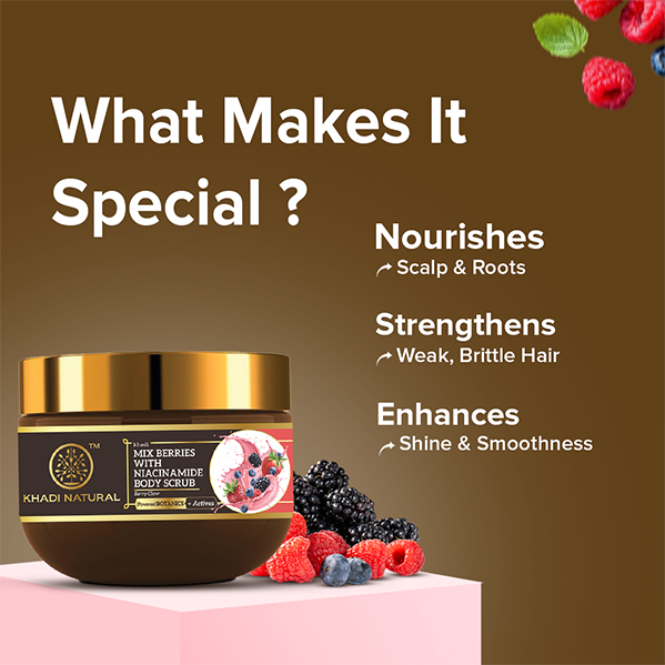 Khadi Natural Powered Botanics Mix Berries with Niacinamide Body Scrub – 200gm