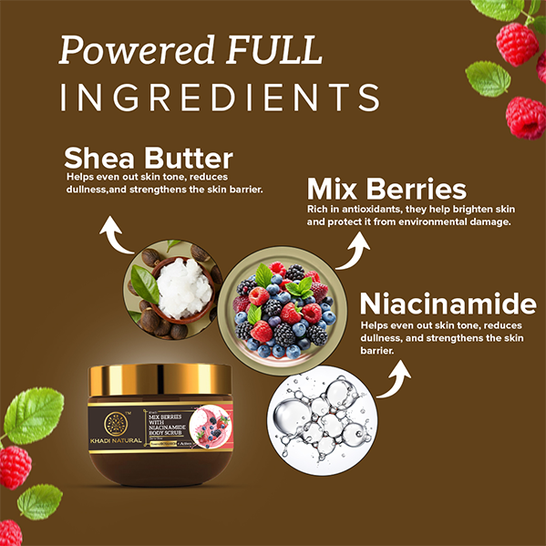 Khadi Natural Powered Botanics Mix Berries with Niacinamide Body Scrub – 200gm