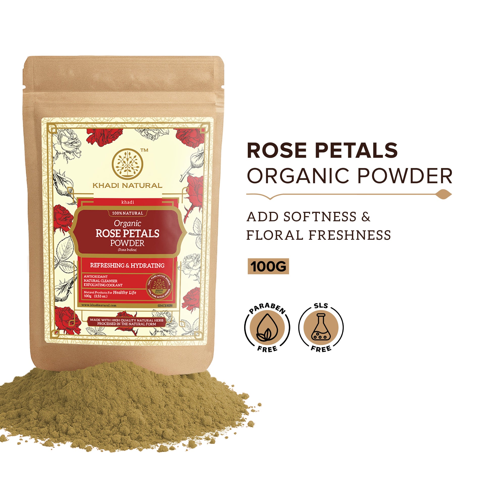 Khadi Natural Organic Rose Petals Powder For Face Care - 100% Natural - 100gm