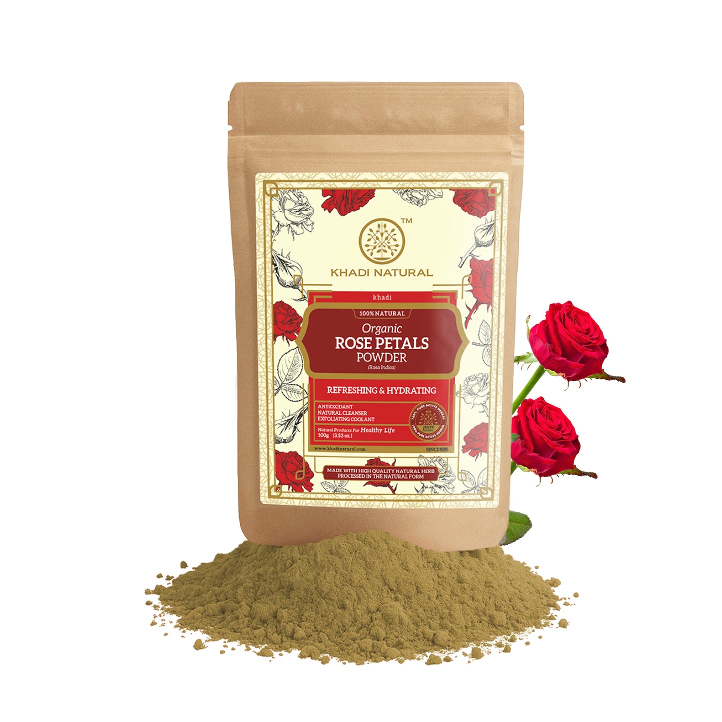 Khadi Natural Organic Rose Petals Powder For Face Care - 100% Natural - 100gm