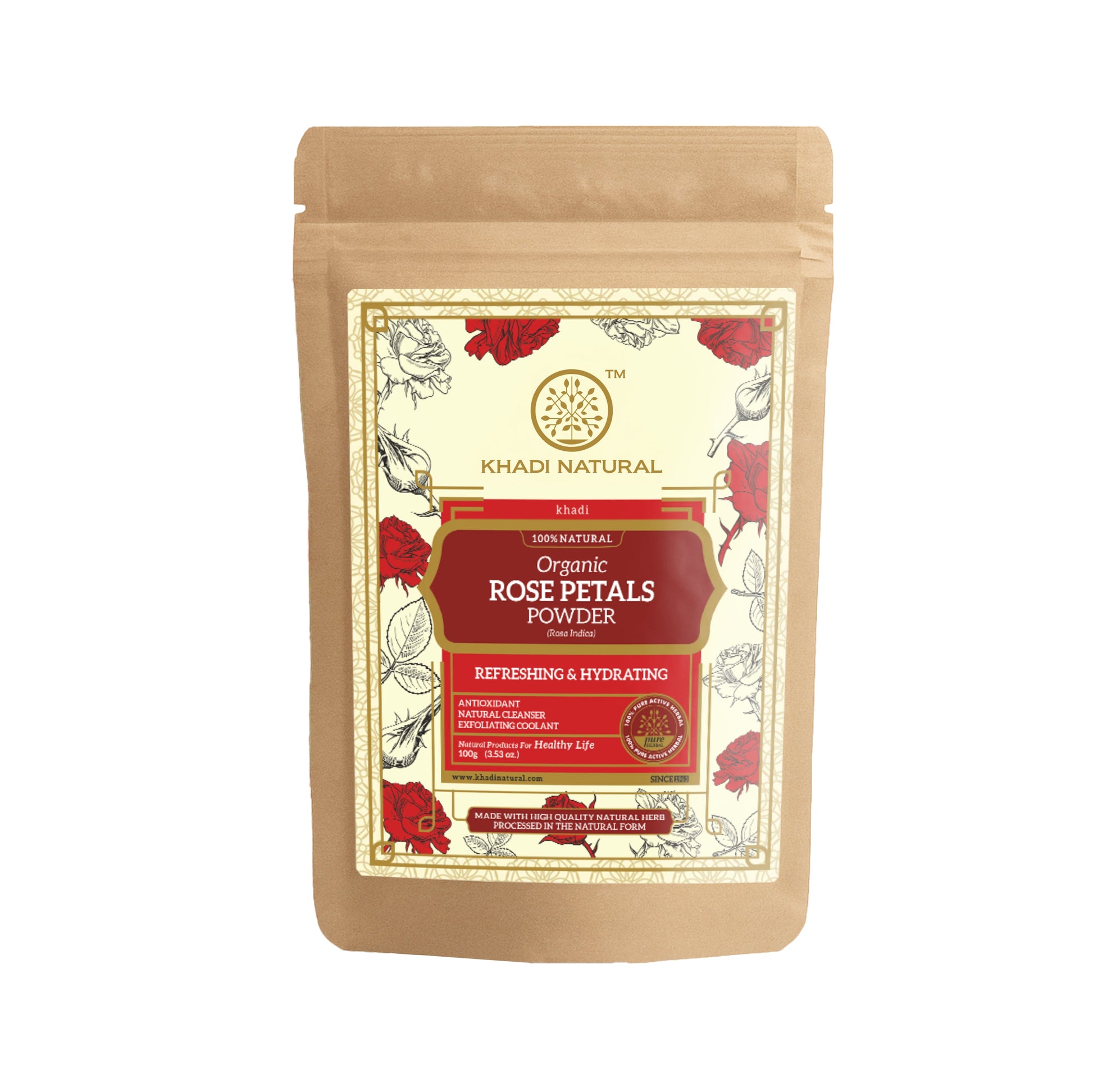 Khadi Natural Organic Rose Petals Powder For Face Care - 100% Natural - 100gm