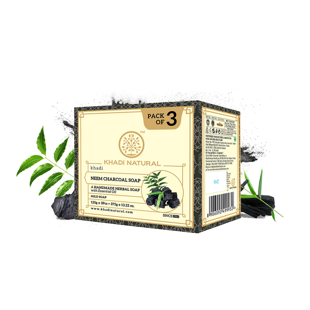 Khadi Natural Herbal Neem Charcoal Soap Combo Pack Of 3 – 125gm Each