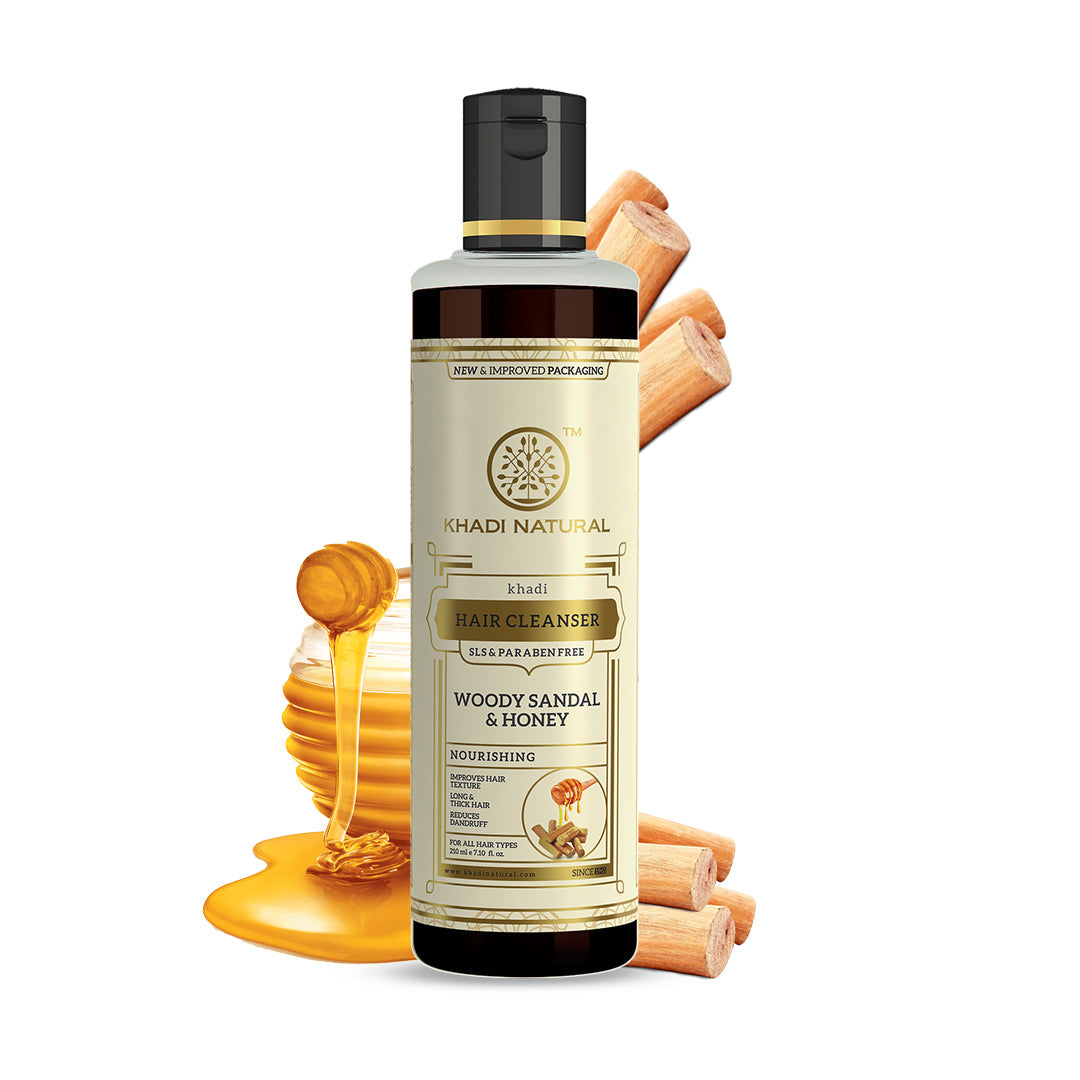 Khadi Natural Woody Sandal & Honey Hair Cleanser SLS & Paraben Free - 210ml