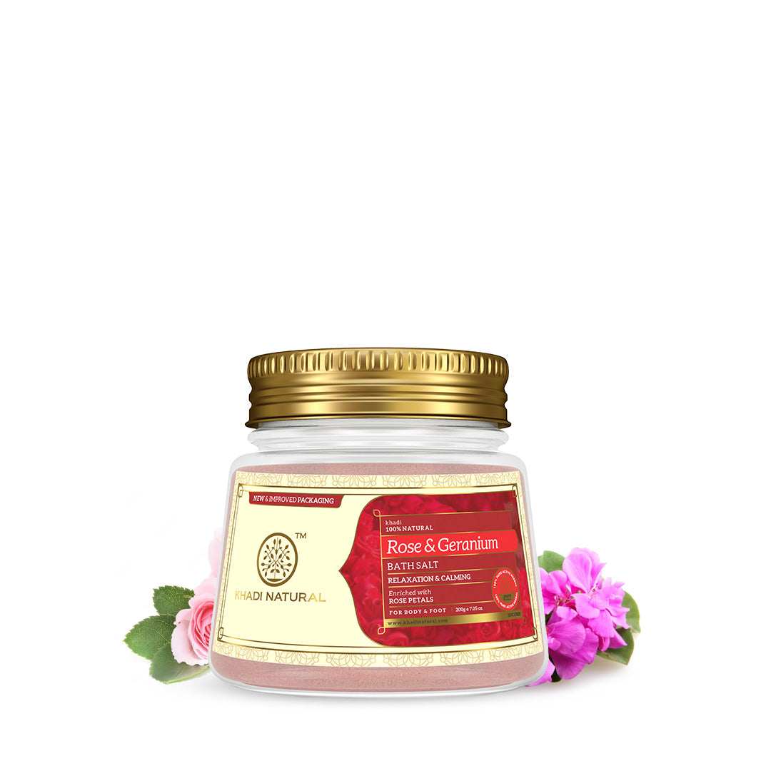 Khadi Natural Rose & Geranium with Rose Petals Bath Salt - 200gm