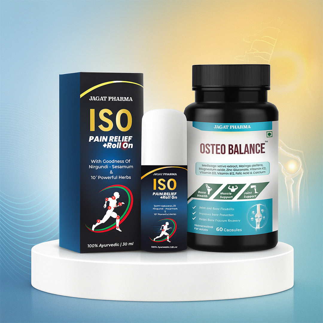 Jagat Pharma Osteo Balance + Roll-On: Strong Bones & Quick Relief Combo | Swadesiicart