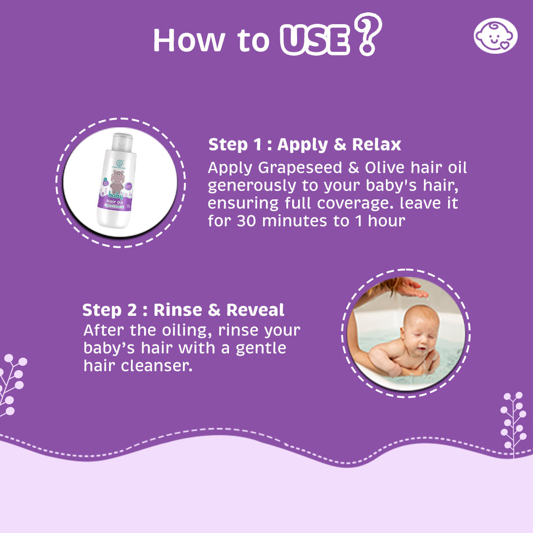 Khadi Natural Baby Hair Oil with Grapeseed and Olive - Lightweight and Non-Sticky Formula - 150ml